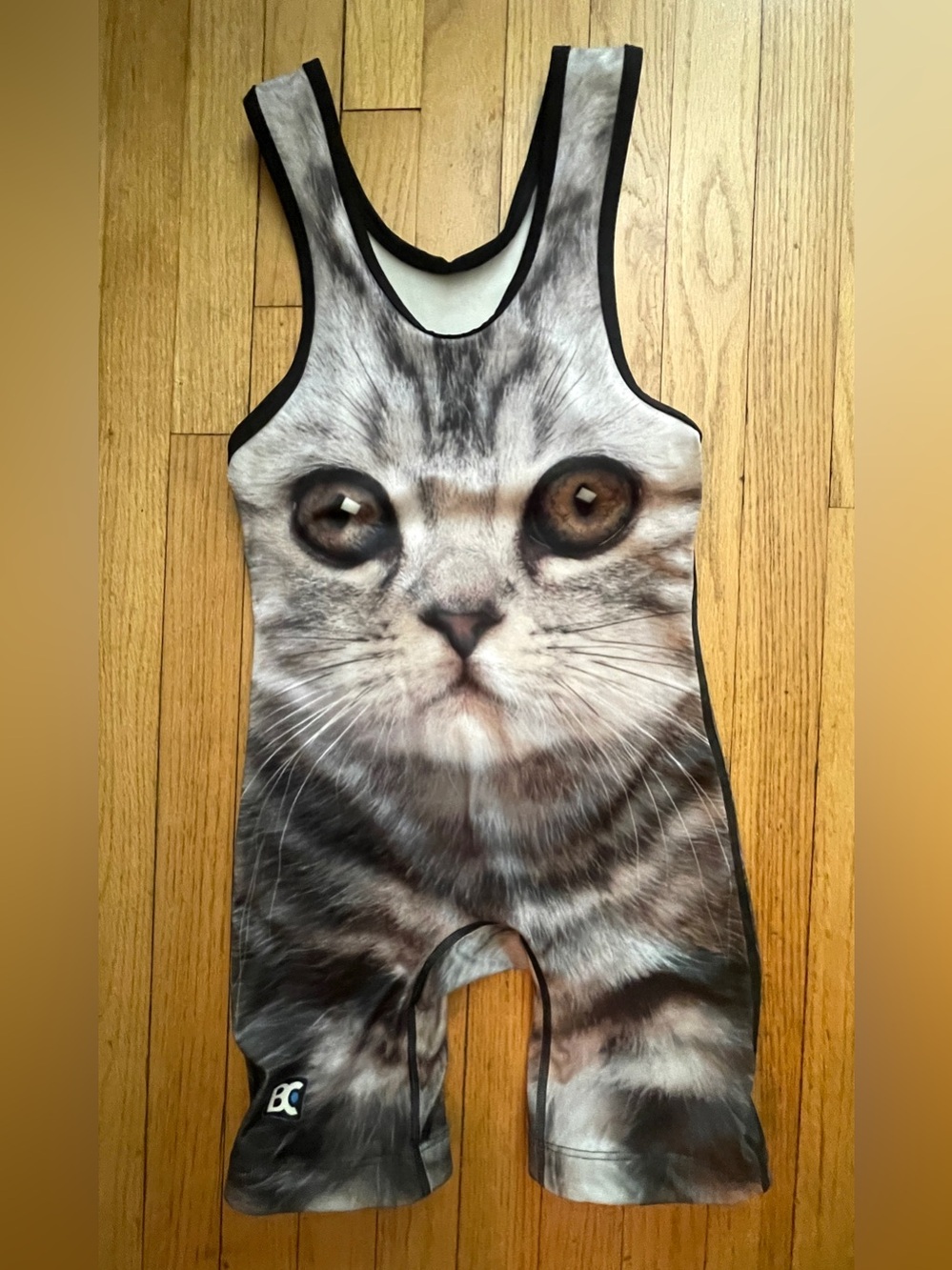 Blue Chip Gray Cat Print Wrestling Singlet Suit Size S